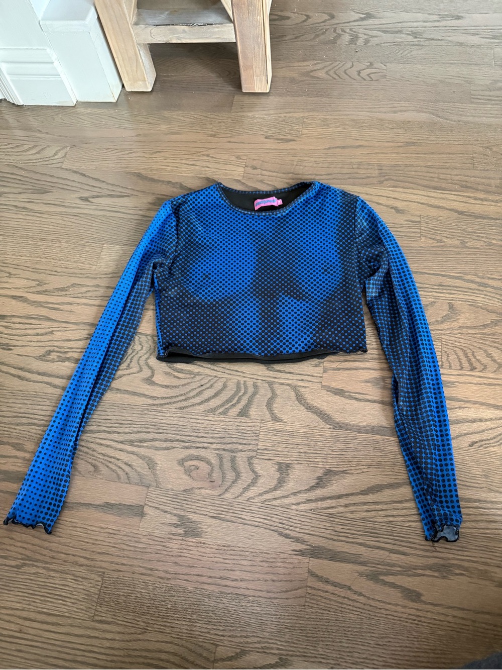 Edikted Blue and Black Polka Dot Mesh Crop Top
